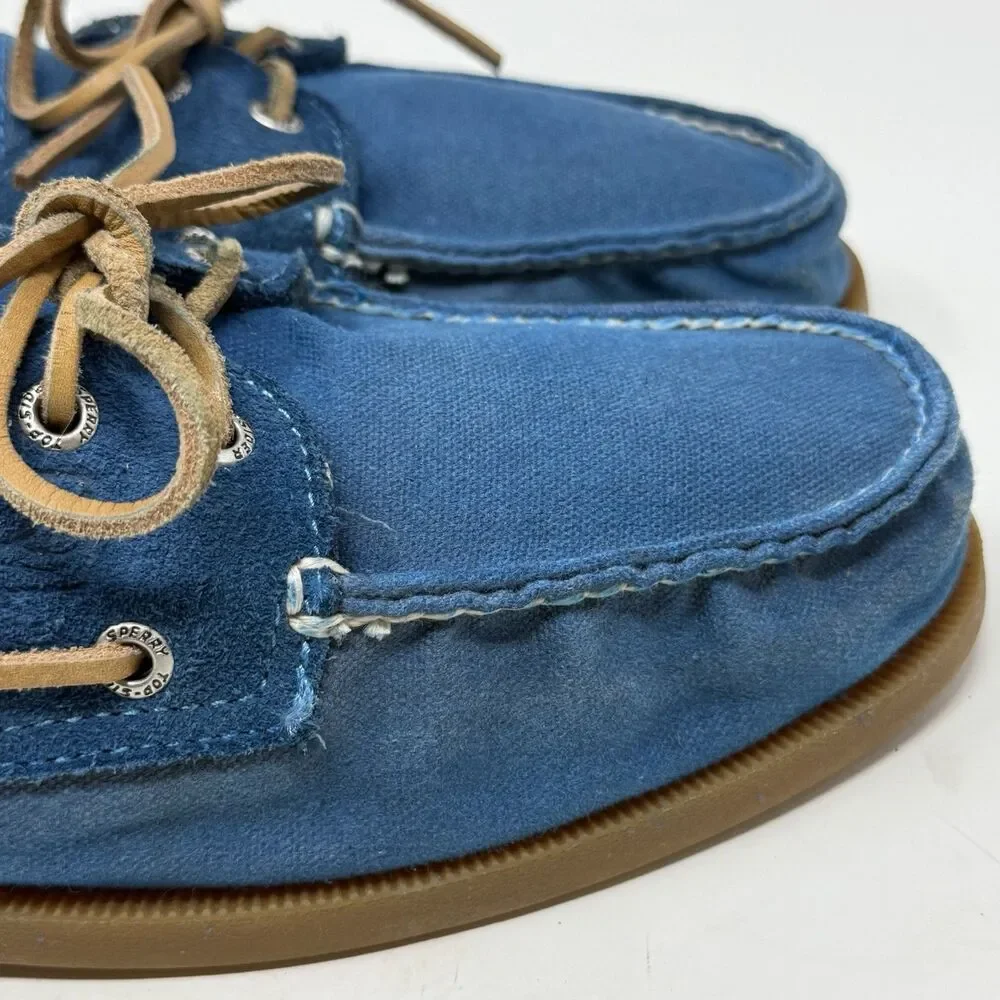 Sperry Top Sider Boat Shoes Mens 11.5 M Blue Canvas Suede 2 Eye Moccasins Preppy